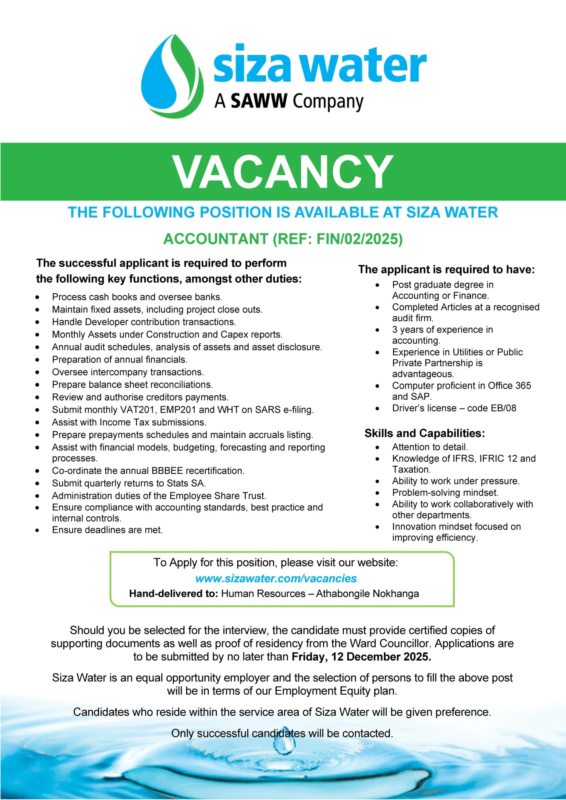 Siza+Water+Vacancy+-+Accountant